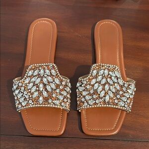 Elegant Brown Bejeweled Women's Sandals